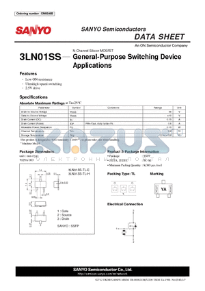3LN01SS-TL-E datasheet - General-Purpose Switching Device Applications