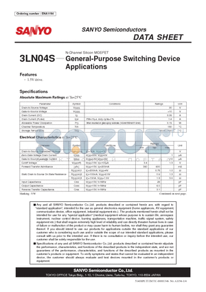 3LN04S datasheet - N-Channel Silicon MOSFET General-Purpose Switching Device Applications