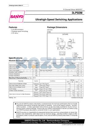3LP02M datasheet - P-Channel Silicon MOSFET (Ultrahigh-Speed Switching Applications)