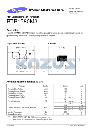 BTB1580M3 datasheet - PNP Epitaxial Planar Transistor