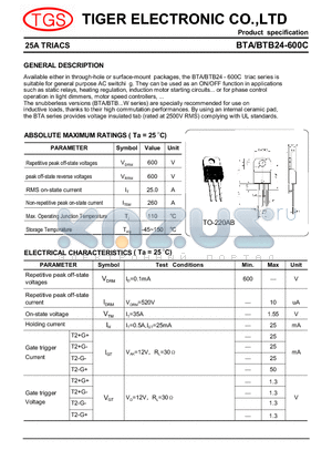 BTB24-600C datasheet - 25A TRIACS