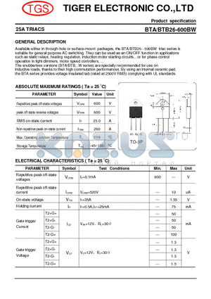 BTB26-600BW datasheet - 25A TRIACS