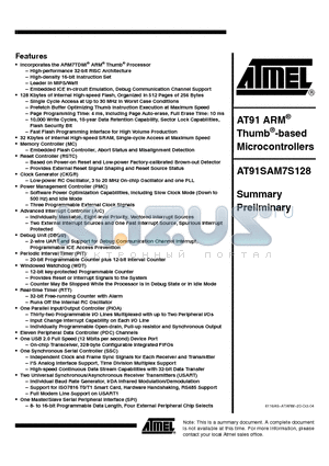 AT91SAM7S128 datasheet - AT91 ARM Thumb-based Microcontrollers