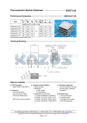 3MDC04-071-10 datasheet - Thermoelectric Module