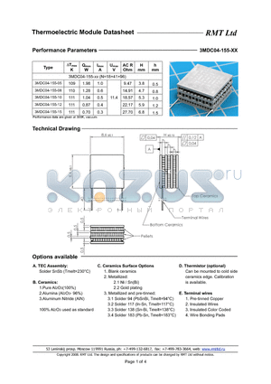 3MDC04-155-10 datasheet - Thermoelectric Module