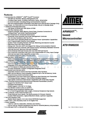 AT91RM9200-CI-002 datasheet - ARM920T based Microcontroller