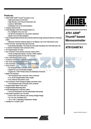AT91SAM7A1_05 datasheet - AT91 ARM Thumb-based Microcontrollers