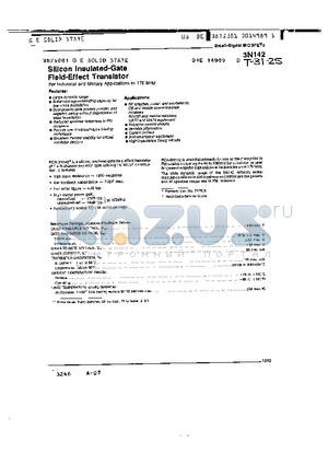 3N142 datasheet - SILICON INSULATED GATE FIELD EFFECT TRANSISTOR