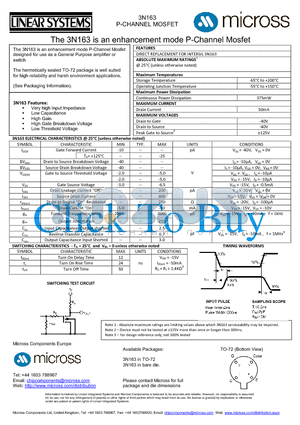 3N163_TO-72 datasheet - P-CHANNEL MOSFET