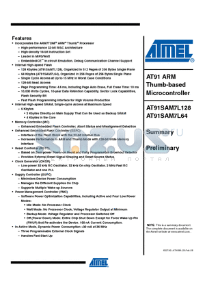 AT91SAM7L64-CU datasheet - AT91 ARM Thumb-based Microcontroller