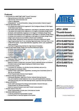 AT91SAM7S321-AU datasheet - AT91 ARM Thumb-based Microcontrollers