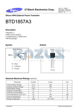 BTD1857A3 datasheet - Silicon NPN Epitaxial Planar Transistor