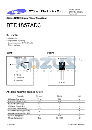 BTD1857AD3 datasheet - Silicon NPN Epitaxial Planar Transistor