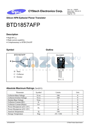 BTD1857AFP datasheet - Silicon NPN Epitaxial Planar Transistor
