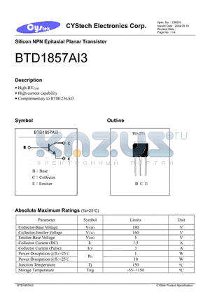 BTD1857AI3 datasheet - Silicon NPN Epitaxial Planar Transistor