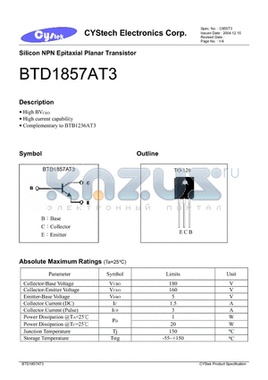 BTD1857AT3 datasheet - Silicon NPN Epitaxial Planar Transistor
