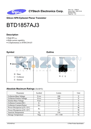 BTD1857AJ3 datasheet - Silicon NPN Epitaxial Planar Transistor