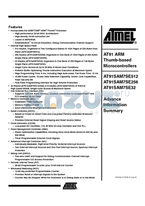 AT91SAM7SE256-CU datasheet - Thumb-based Microcontrollers