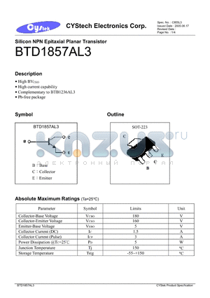 BTD1857AL3 datasheet - Silicon NPN Epitaxial Planar Transistor