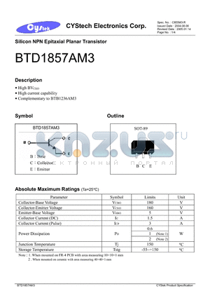 BTD1857AM3 datasheet - Silicon NPN Epitaxial Planar Transistor