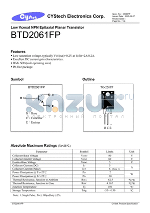 BTD2061FP datasheet - Low Vcesat NPN Epitaxial Planar Transistor
