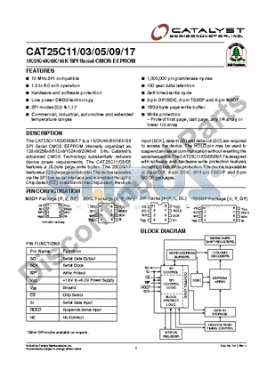 CAT25C03ZATE13 datasheet - 1K/2K/4K/8K/16K SPI Serial CMOS EEPROM