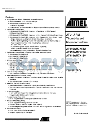 AT91SAM7X256 datasheet - AT91 ARM Thumb-based Microcontrollers