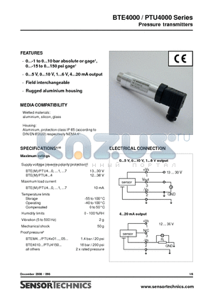 BTE0070G4 datasheet - Pressure transmitters