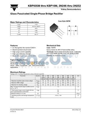 3N250 datasheet - Glass Passivated Single-Phase Bridge Rectifier