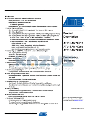 AT91SAM7X256-AU datasheet - Incorporates the ARM7TDMI ARM Thumb Processor