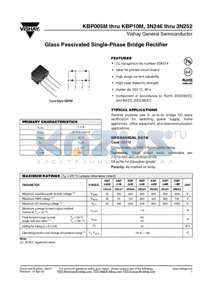 3N250 datasheet - Glass Passivated Single-Phase Bridge Rectifier