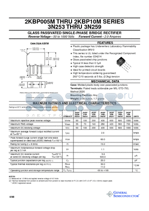 3N257 datasheet - GLASS PASSIVATED SINGLE-PHASE BRIDGE RECTIFIER