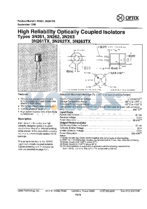 3N262TX datasheet - HIGH RELIABILITY OPTICALLY COUPLED ISOLATORS