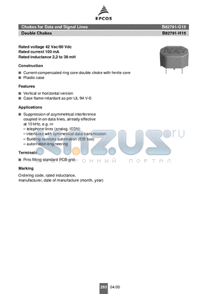 B82791-H15-A25 datasheet - Chokes for Data and Signal Lines