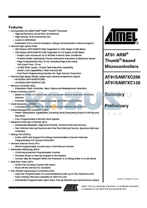 AT91SAM7XC128 datasheet - Thumb-based Microcontrollers