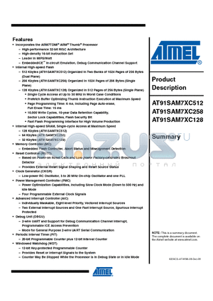 AT91SAM7XC128-AU datasheet - Incorporates the ARM7TDMI ARM Thumb^ Processor