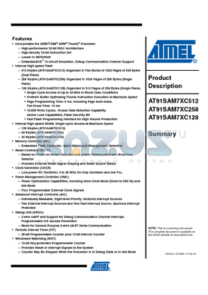 AT91SAM7XC128-AU datasheet - ARM Thumb-based Microcontrollers