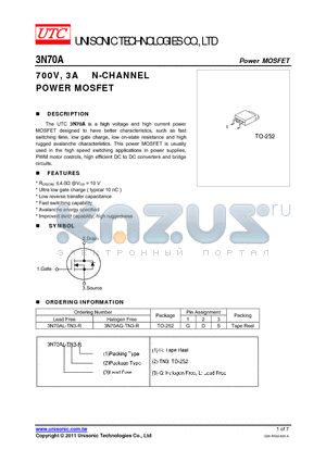 3N70AG-TN3-R datasheet - 700V, 3A N-CHANNEL POWER MOSFET