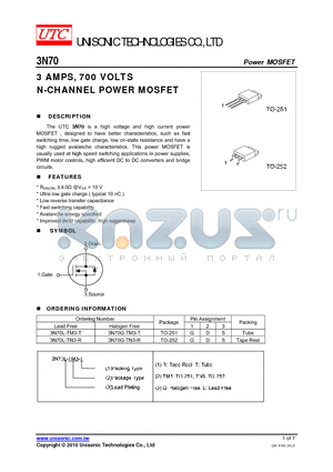 3N70L-TM3-T datasheet - 3 AMPS, 700 VOLTS N-CHANNEL POWER MOSFET