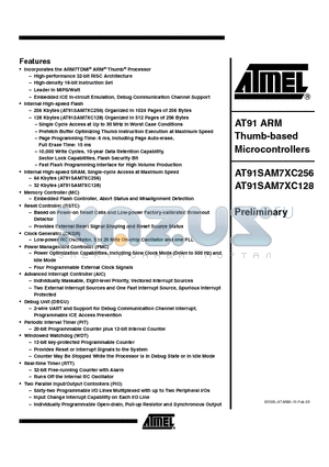 AT91SAM7XC256 datasheet - Thumb-based Microcontrollers