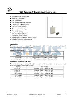 110C1-315 datasheet - 118 SERIES AM REMOTE CONTROL SYSTEMS.