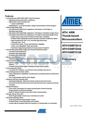 AT91SAM7X512 datasheet - AT91 ARM Thumb-based Microcontrollers