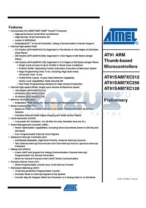 AT91SAM7XC128 datasheet - AT91 ARM Thumb-based Microcontrollers