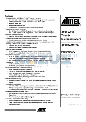 AT91SAM9260 datasheet - AT91 ARM Thumb Microcontrollers