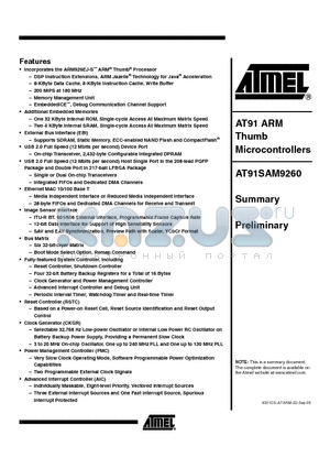 AT91SAM9260 datasheet - Thumb Microcontrollers