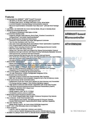 AT91RM9200-CJ-002 datasheet - ARM920T-based Microcontroller