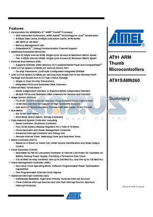 AT91SAM9260_08 datasheet - AT91 ARM Thumb Microcontrollers