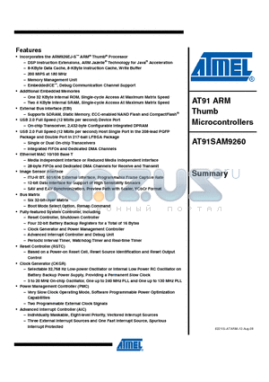 AT91SAM9260-CU datasheet - AT91 ARM Thumb Microcontrollers