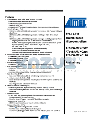 AT91SAM7XC256-AU datasheet - AT91 ARM Thumb-based Microcontrollers