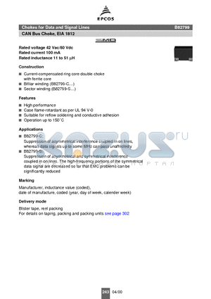 B82799-C113-N1 datasheet - Chokes for Data and Signal Lines